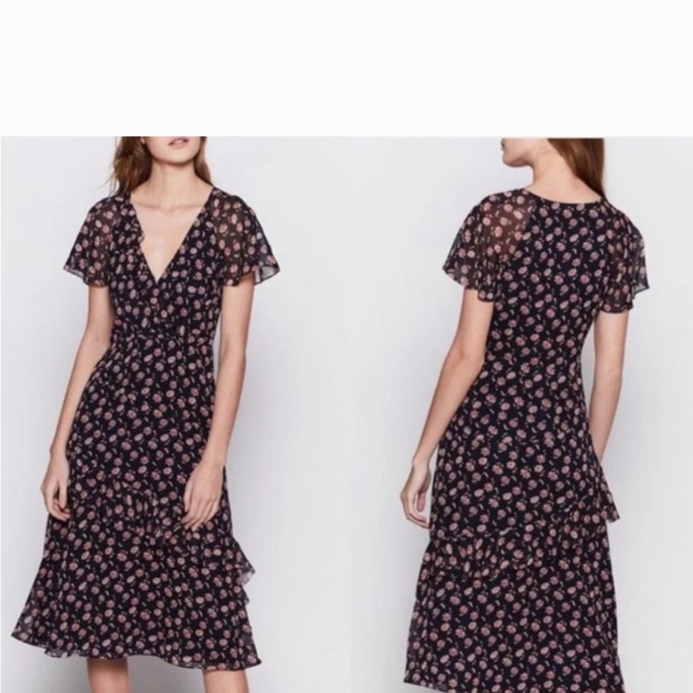 Joie Blue Midi Dress with Pink Floral Print
